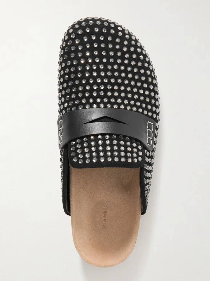 JW Anderson - Leather-trimmed Crystal-embellished Suede Mules - Black - Image 5