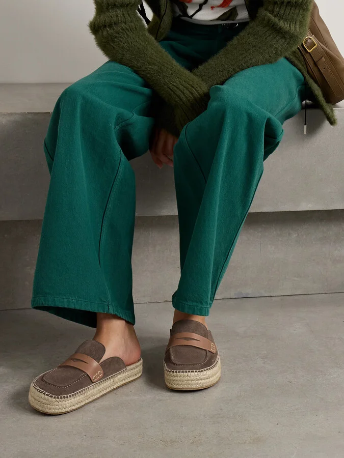 JW Anderson - Leather-trimmed Suede Espadrille Mules - Neutrals - Image 2