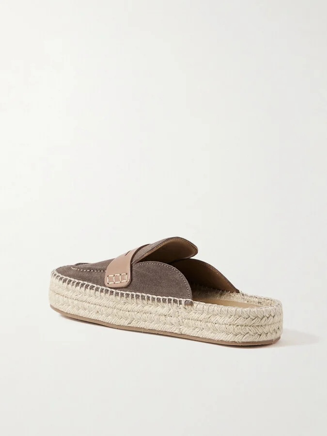 JW Anderson - Leather-trimmed Suede Espadrille Mules - Neutrals - Image 3