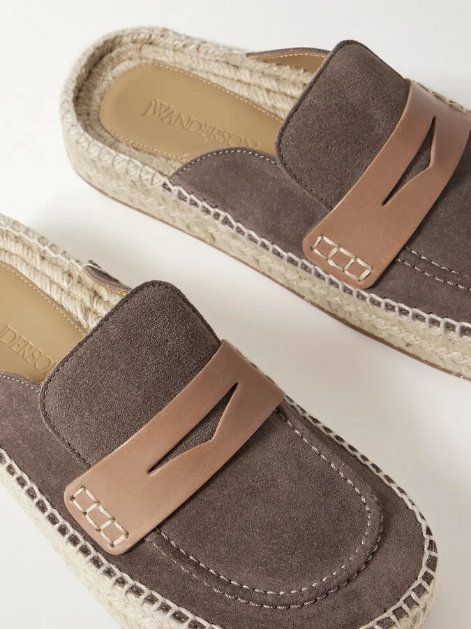 JW Anderson - Leather-trimmed Suede Espadrille Mules - Neutrals - Image 4