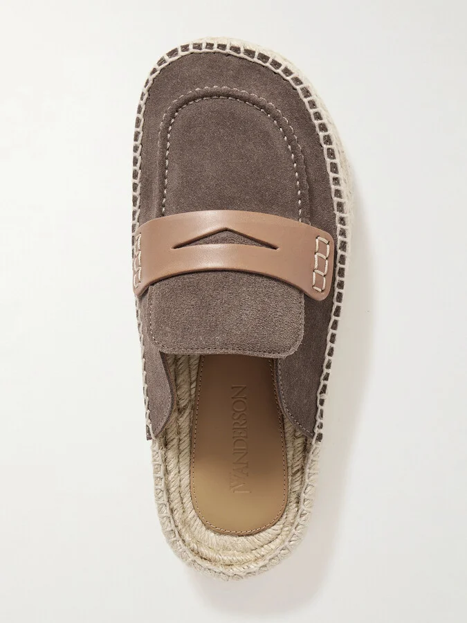 JW Anderson - Leather-trimmed Suede Espadrille Mules - Neutrals - Image 5