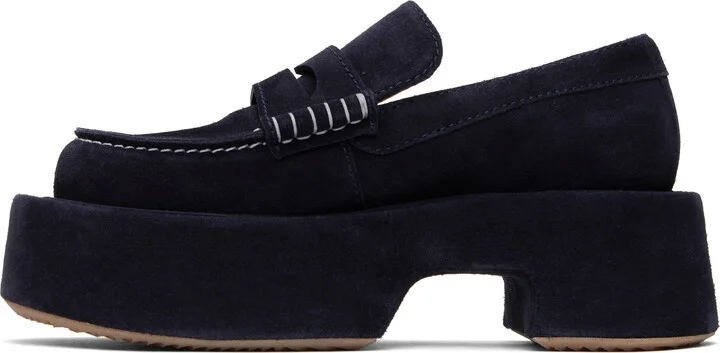 JW Anderson Navy Suede Platform Slip-on Loafers - Image 3