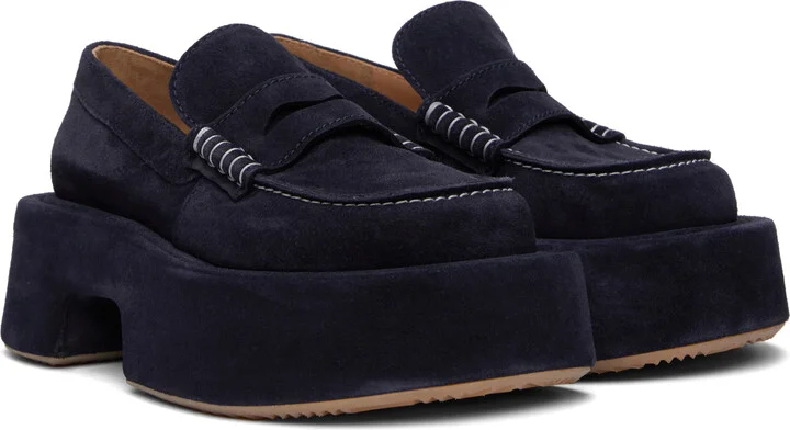 JW Anderson Navy Suede Platform Slip-on Loafers - Image 4