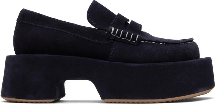 JW Anderson Navy Suede Platform Slip-on Loafers