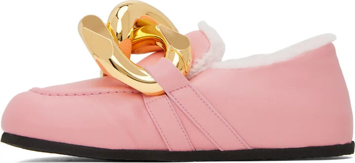 JW Anderson Pink Shearling Chain Loafers - Image 3
