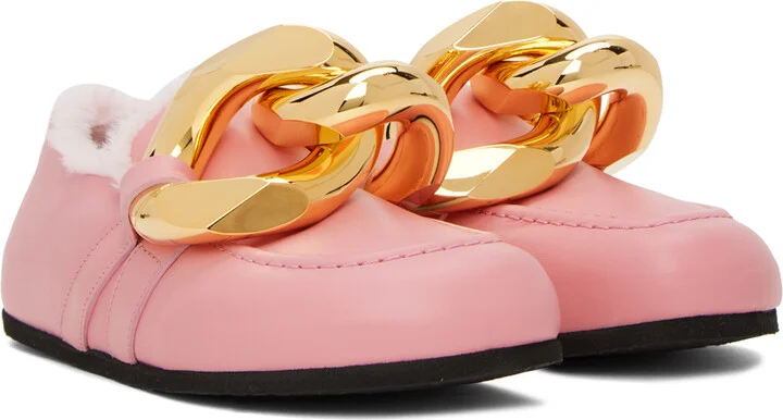 JW Anderson Pink Shearling Chain Loafers - Image 4
