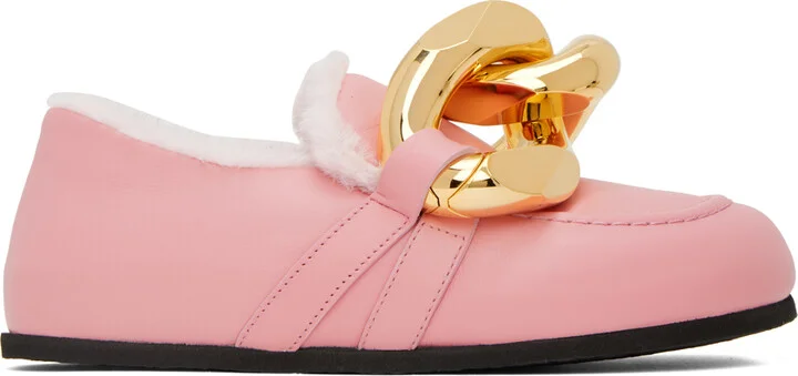 JW Anderson Pink Shearling Chain Loafers