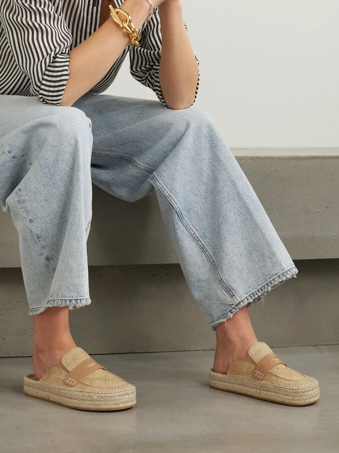 JW Anderson - Printed Textured-leather Espadrille Mules - Neutrals - Image 2