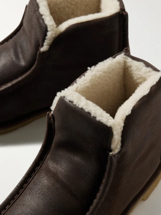 JW Anderson - Shearling-lined Suede Ankle Boots - Brown - Image 4