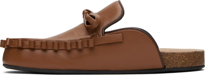 JW Anderson Tan Ruffle Loafer Leather Mules - Image 3