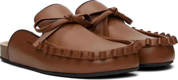 JW Anderson Tan Ruffle Loafer Leather Mules - Image 4