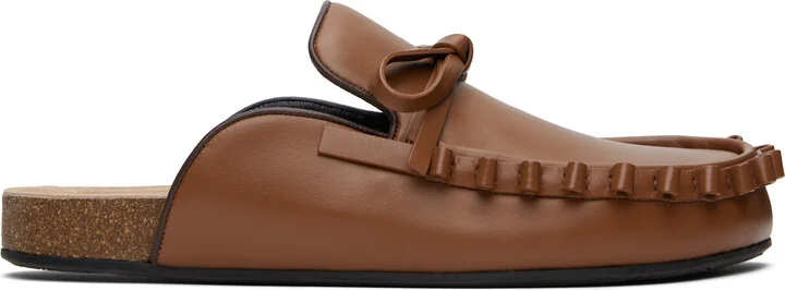 JW Anderson Tan Ruffle Loafer Leather Mules