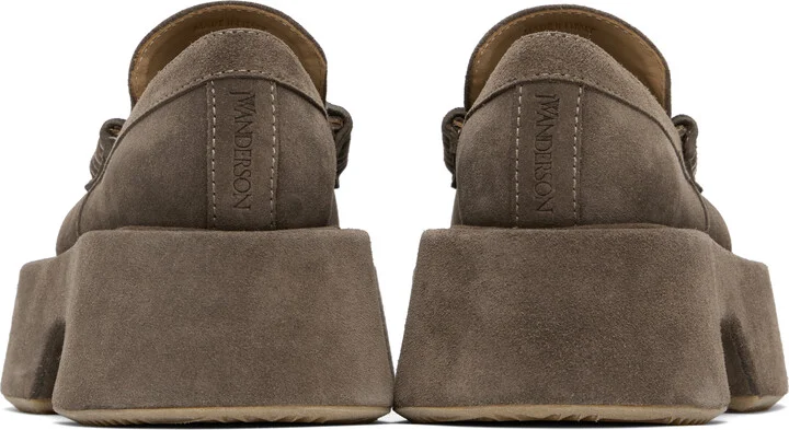JW Anderson Taupe Suede Platform Slip-on Loafers - Image 2