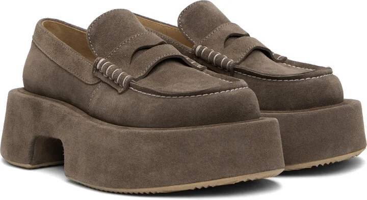 JW Anderson Taupe Suede Platform Slip-on Loafers - Image 4