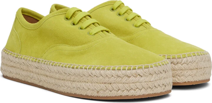 JW Anderson Yellow Suede Lace-Front Platform Espadrilles - Image 4