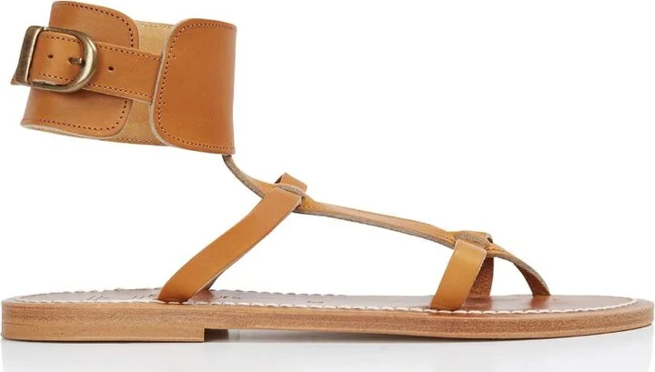 K Jacques Ladies Brown Caravelle Flat Leather Sandals