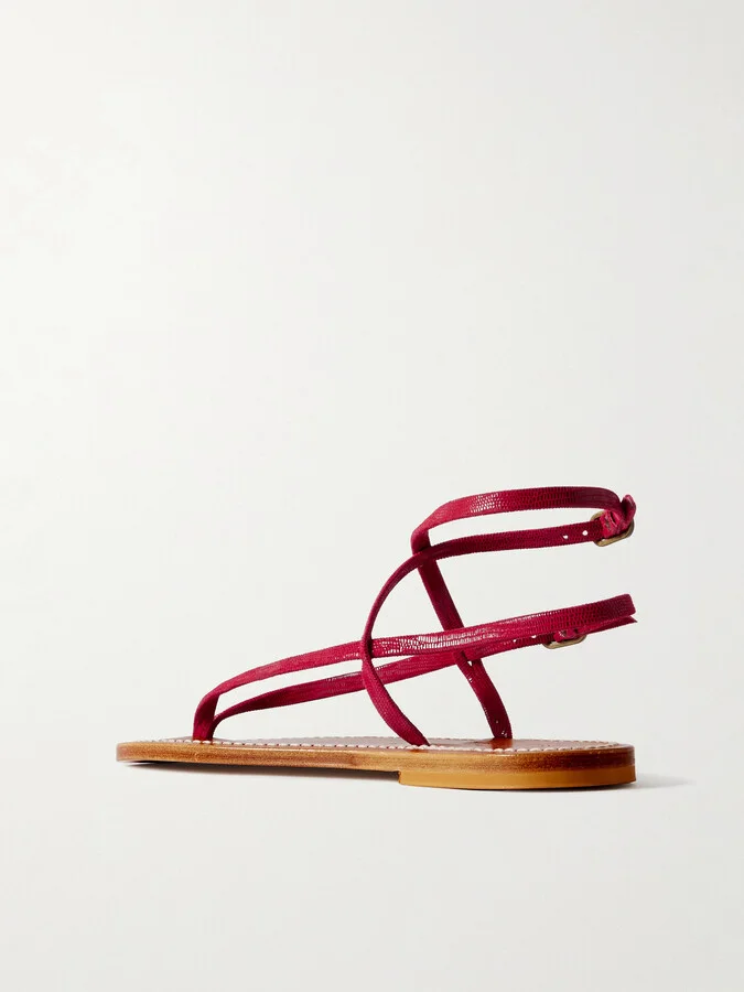K Jacques St Tropez - Abako Lizard-effect Leather Sandals - Red - Image 3