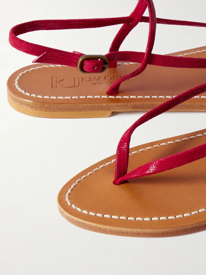 K Jacques St Tropez - Abako Lizard-effect Leather Sandals - Red - Image 4