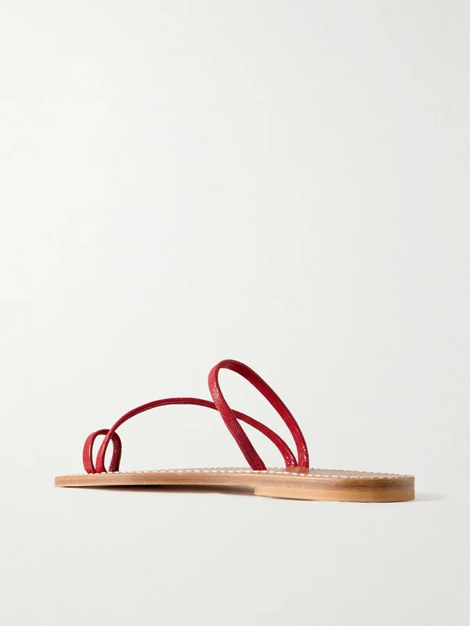 K Jacques St Tropez - Actium Lizard-effect Leather Sandals - Red - Image 3