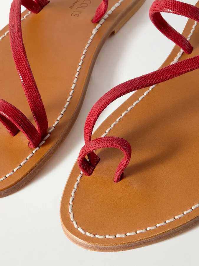 K Jacques St Tropez - Actium Lizard-effect Leather Sandals - Red - Image 4