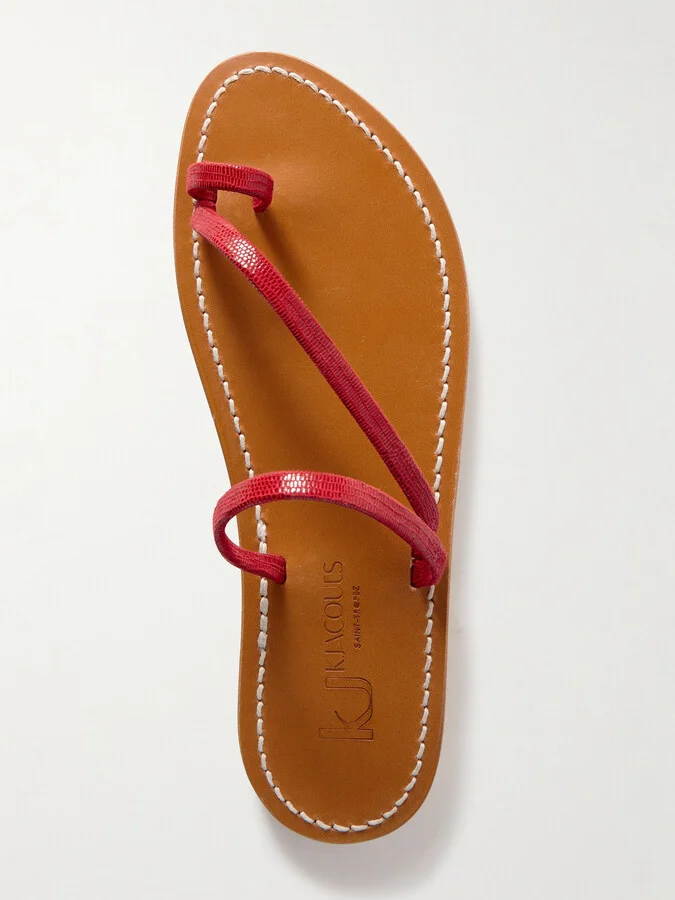 K Jacques St Tropez - Actium Lizard-effect Leather Sandals - Red - Image 5