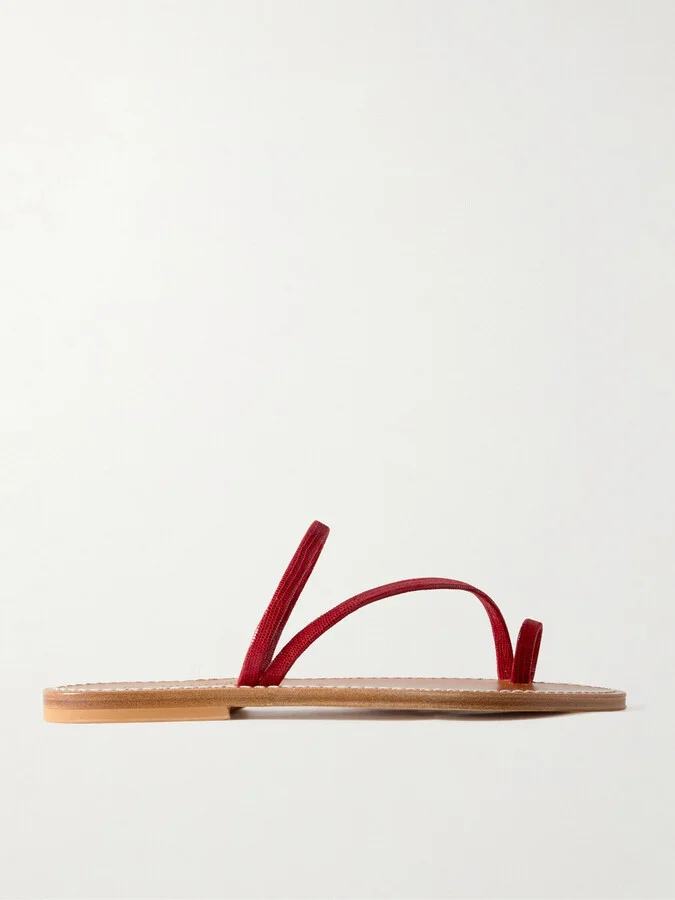 K Jacques St Tropez - Actium Lizard-effect Leather Sandals - Red
