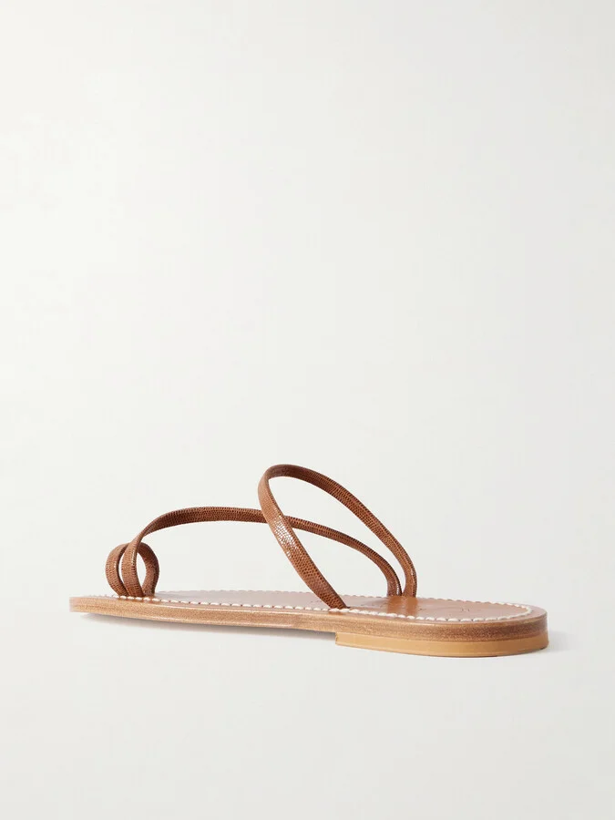 K Jacques St Tropez - Actium Lizard-effect Leather Slides - Brown - Image 3