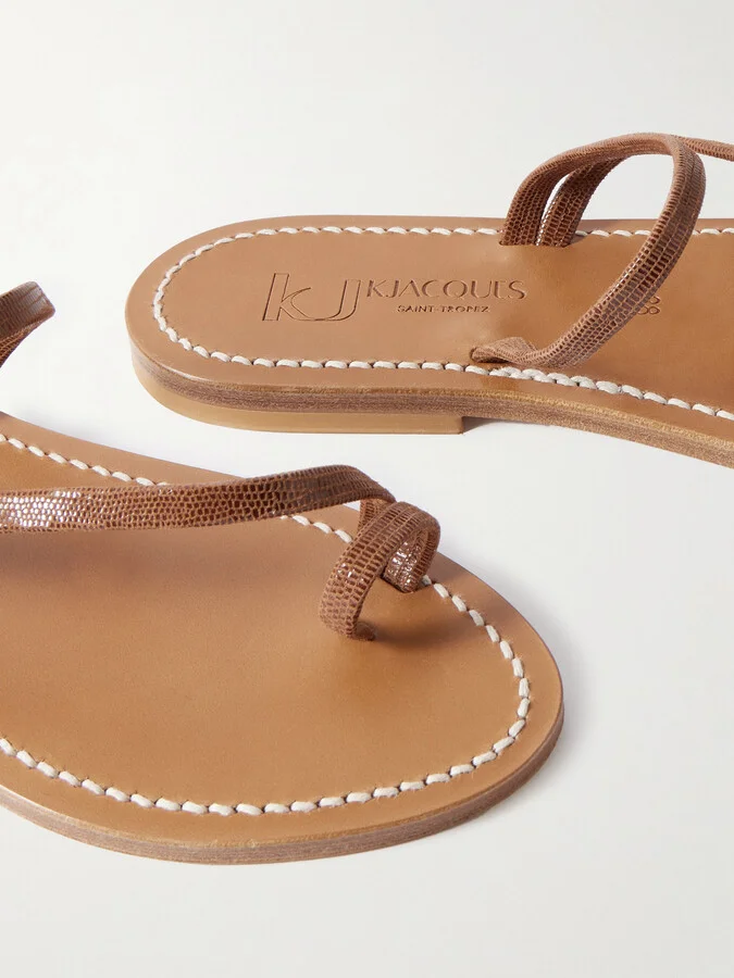 K Jacques St Tropez - Actium Lizard-effect Leather Slides - Brown - Image 4
