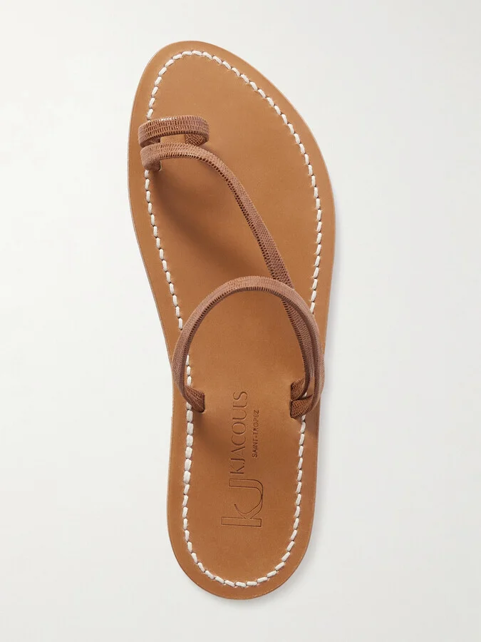K Jacques St Tropez - Actium Lizard-effect Leather Slides - Brown - Image 5