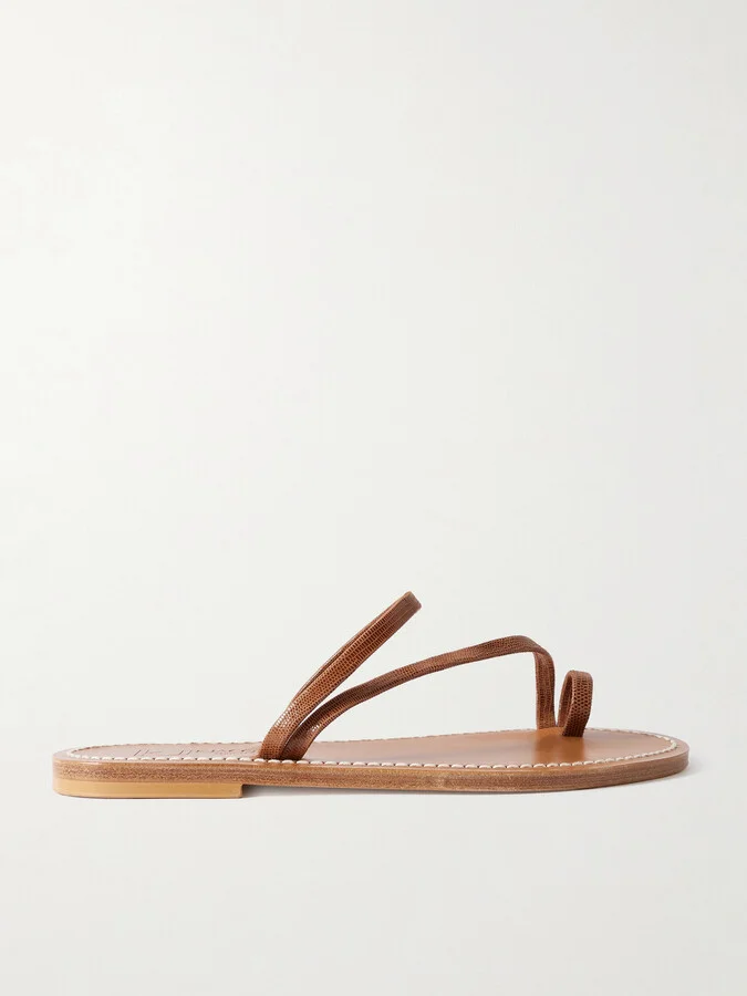 K Jacques St Tropez - Actium Lizard-effect Leather Slides - Brown