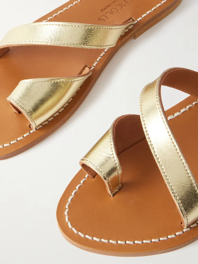 K Jacques St Tropez - Anaelle Metallic Leather Sandals - Gold - Image 4
