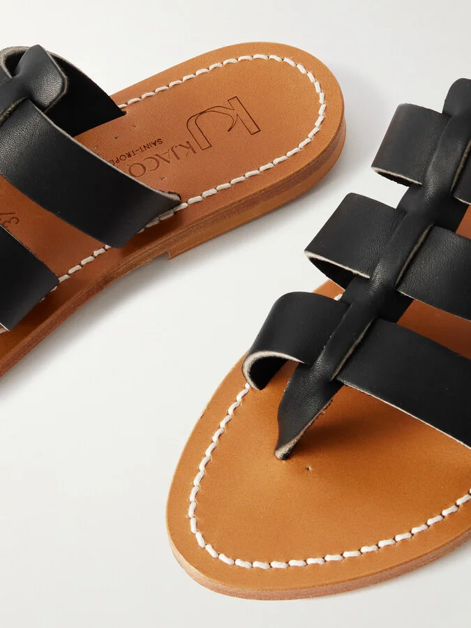 K Jacques St Tropez - Dolon Cutout Leather Slides - Black - Image 4