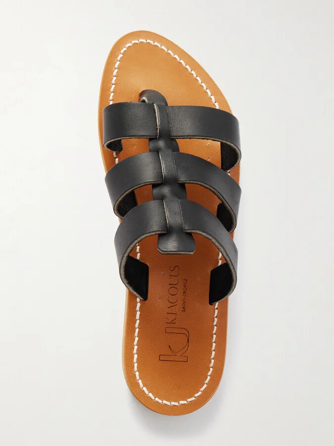 K Jacques St Tropez - Dolon Cutout Leather Slides - Black - Image 5