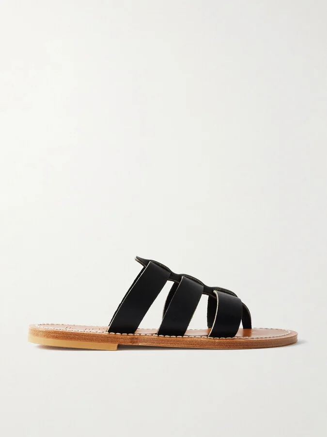K Jacques St Tropez - Dolon Cutout Leather Slides - Black