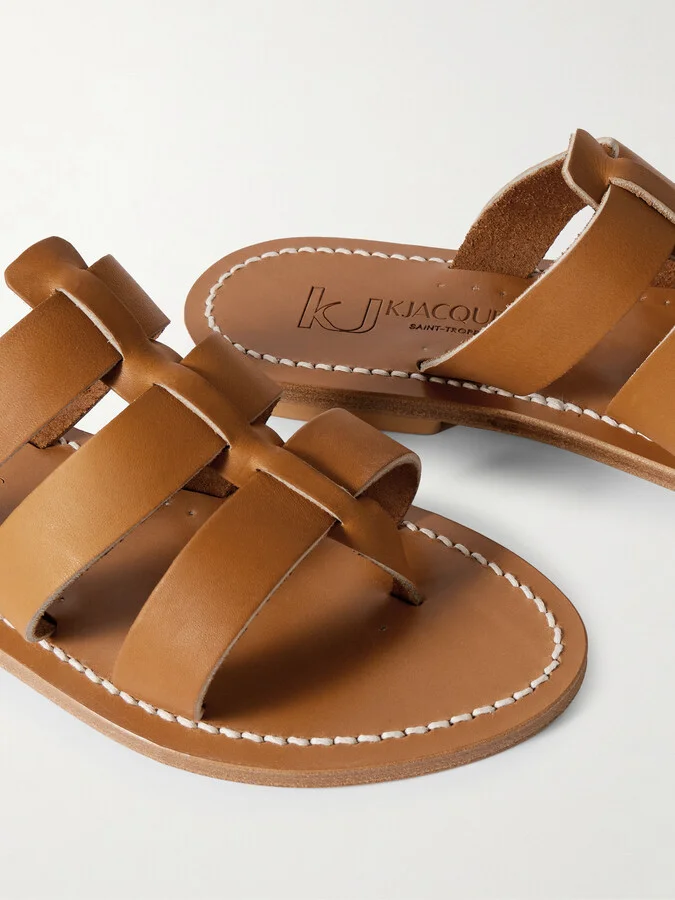 K Jacques St Tropez - Dolon Cutout Leather Slides - Brown - Image 4
