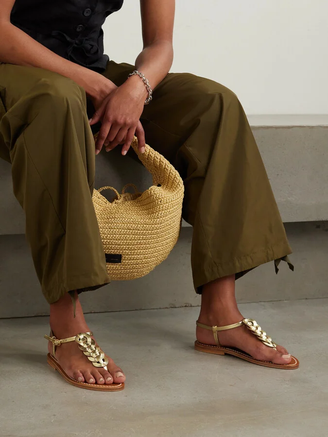 K Jacques St Tropez - Lemovis Woven Metallic Leather Sandals - Silver - Image 2