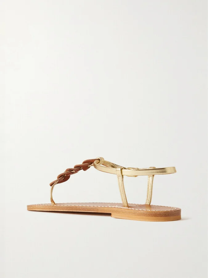 K Jacques St Tropez - Lemovis Woven Metallic Leather Sandals - Silver - Image 3