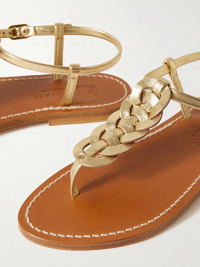 K Jacques St Tropez - Lemovis Woven Metallic Leather Sandals - Silver - Image 4