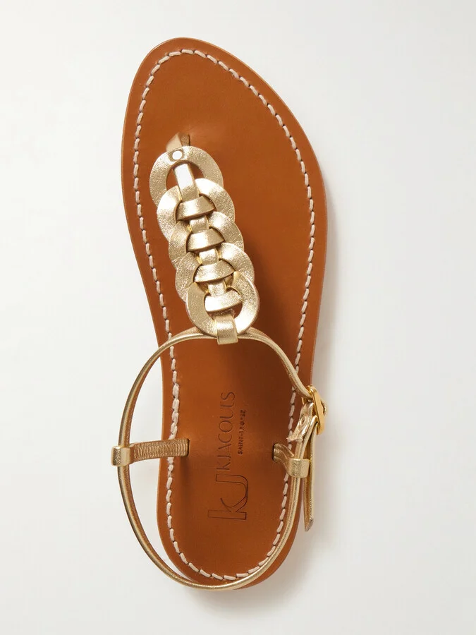 K Jacques St Tropez - Lemovis Woven Metallic Leather Sandals - Silver - Image 5