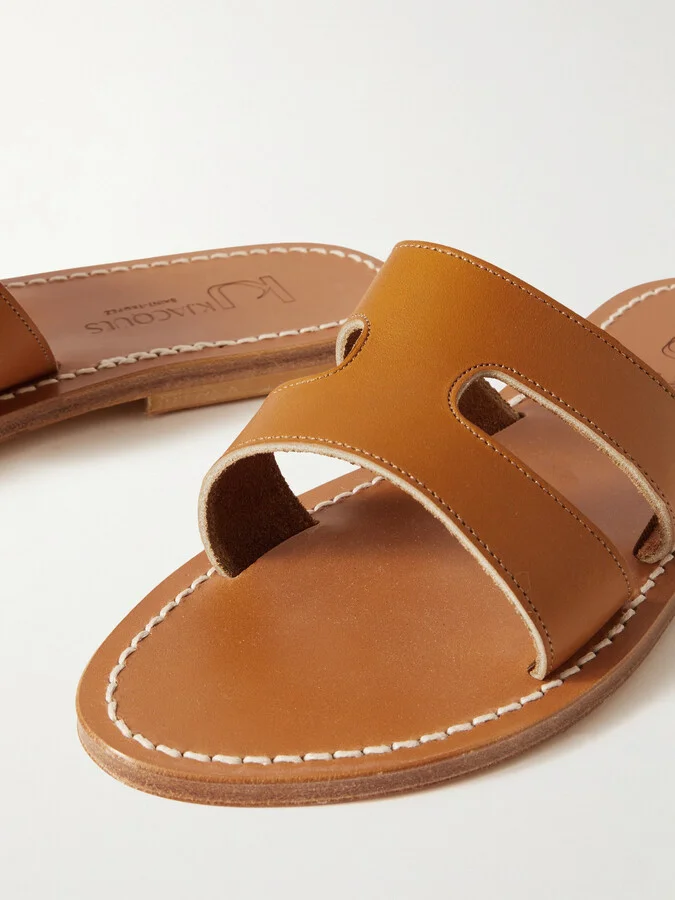 K Jacques St Tropez - Menandre Cutout Leather Slides - Brown - Image 4