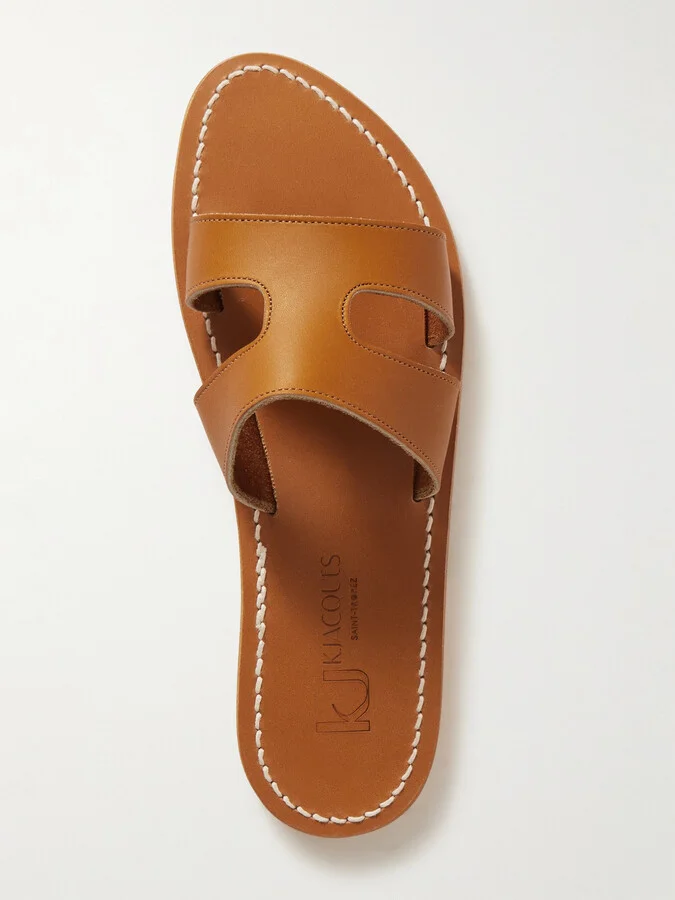 K Jacques St Tropez - Menandre Cutout Leather Slides - Brown - Image 5