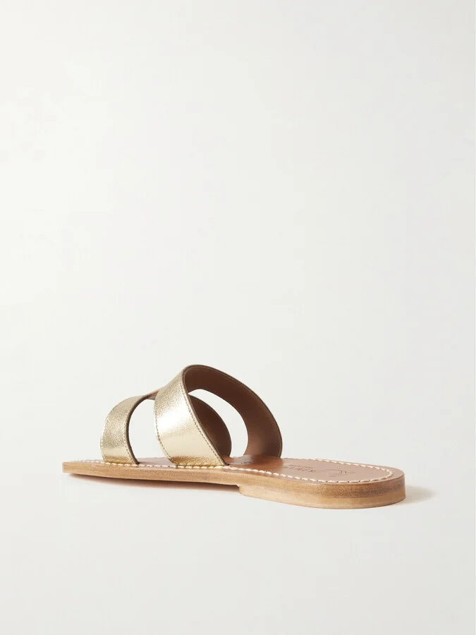 K Jacques St Tropez - Menandre Cutout Metallic Leather Slides - Silver - Image 3