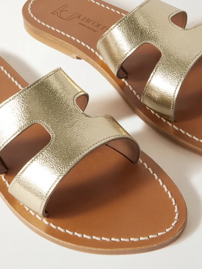 K Jacques St Tropez - Menandre Cutout Metallic Leather Slides - Silver - Image 4