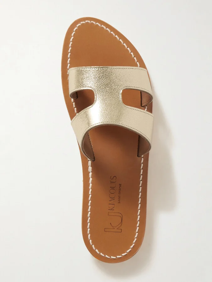 K Jacques St Tropez - Menandre Cutout Metallic Leather Slides - Silver - Image 5