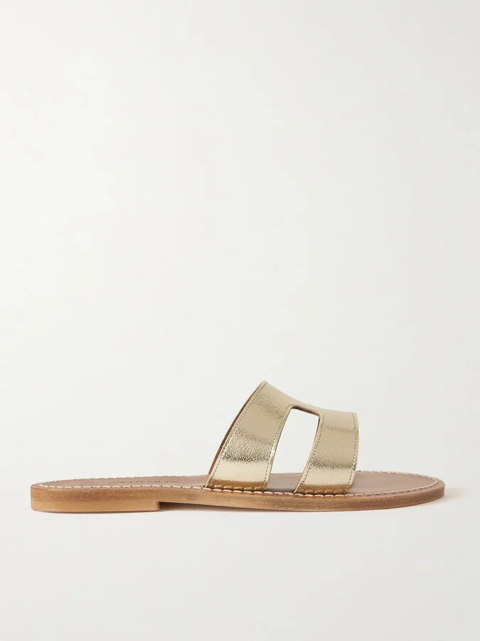 K Jacques St Tropez - Menandre Cutout Metallic Leather Slides - Silver
