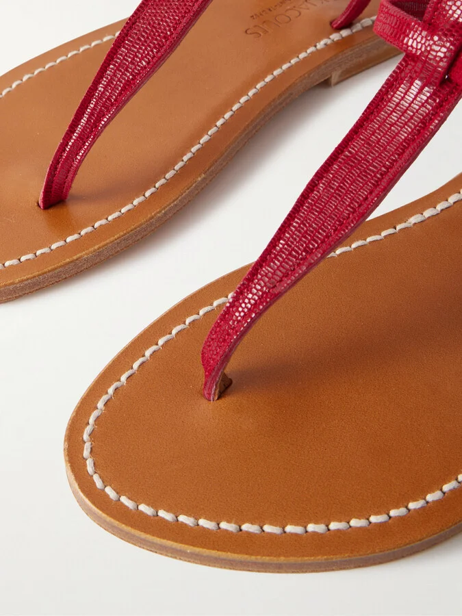 K Jacques St Tropez - Picon Lizard-effect Leather Sandals - Red - Image 4