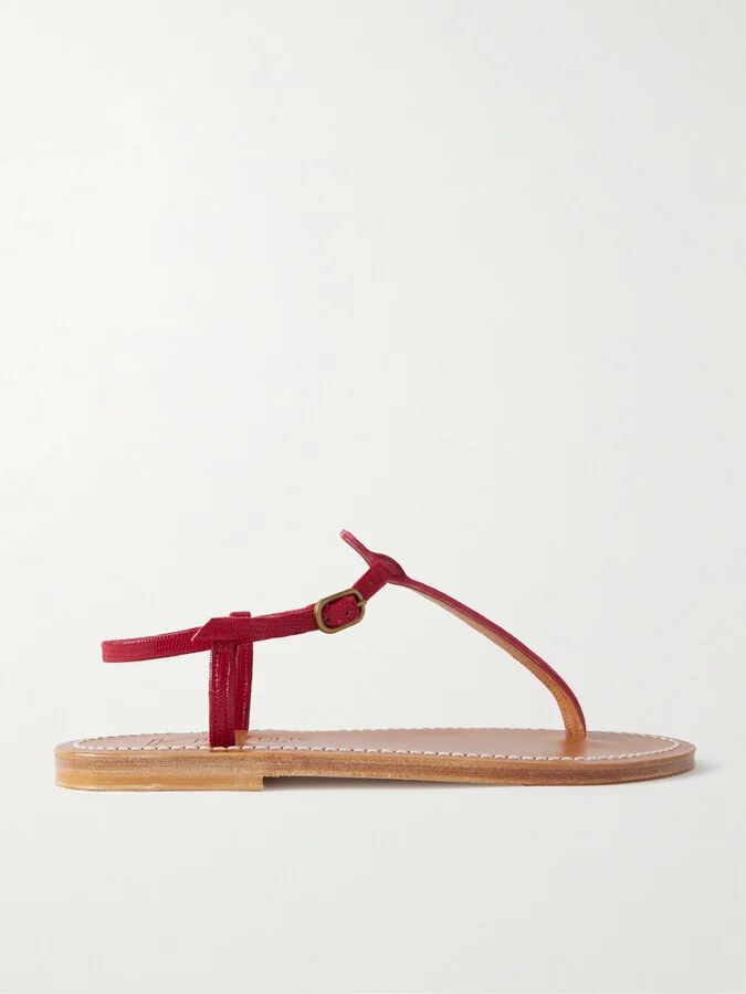 K Jacques St Tropez - Picon Lizard-effect Leather Sandals - Red