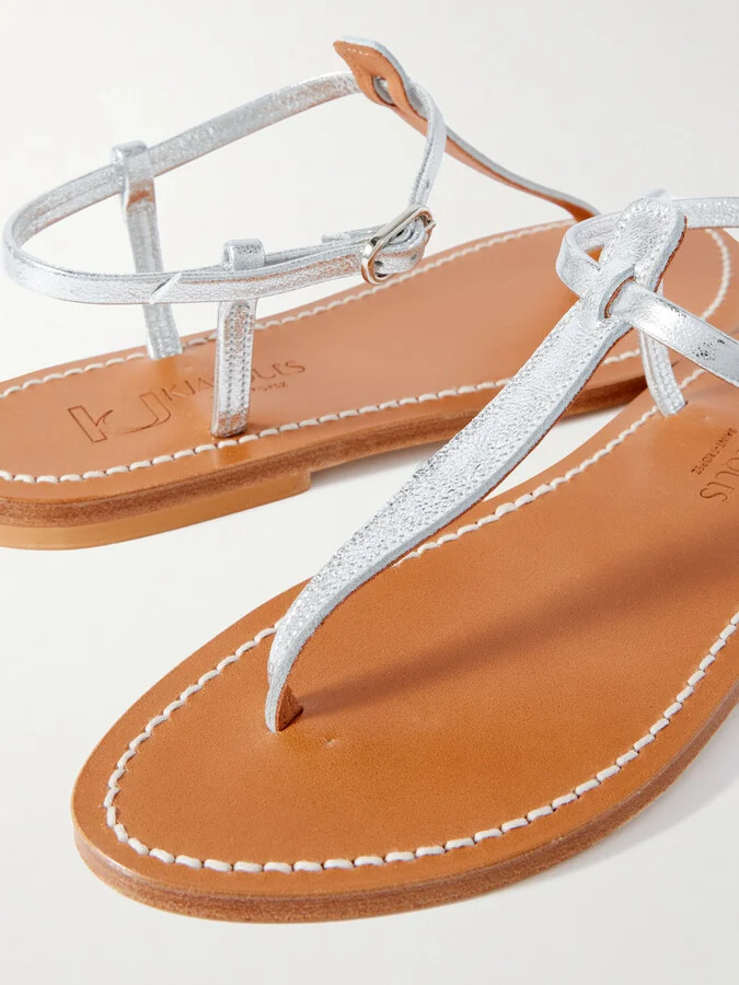 K Jacques St Tropez - Picon Metallic Leather Sandals - Silver - Image 4