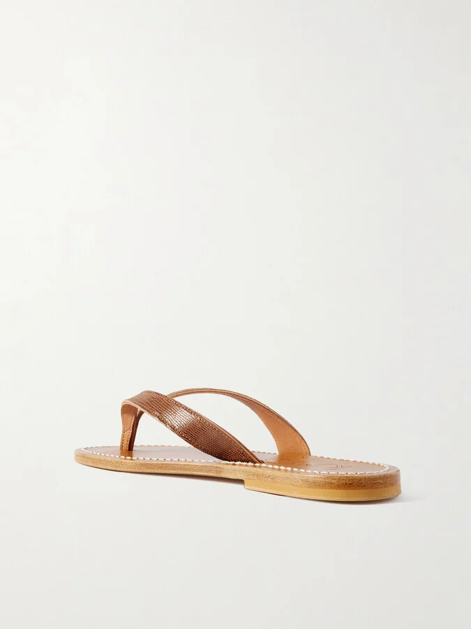 K Jacques St Tropez - Torino Lizard-effect Leather Sandals - Brown - Image 3