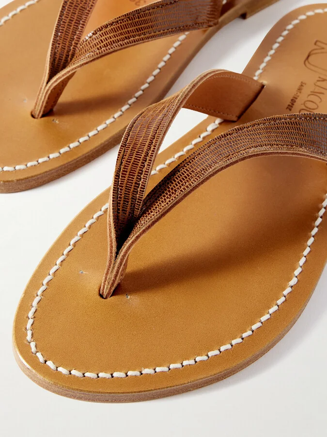 K Jacques St Tropez - Torino Lizard-effect Leather Sandals - Brown - Image 4